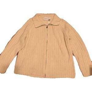 Liz Claiborne White Cream Knit Zip Up Sweater Jacket Size PL y2k unif indie